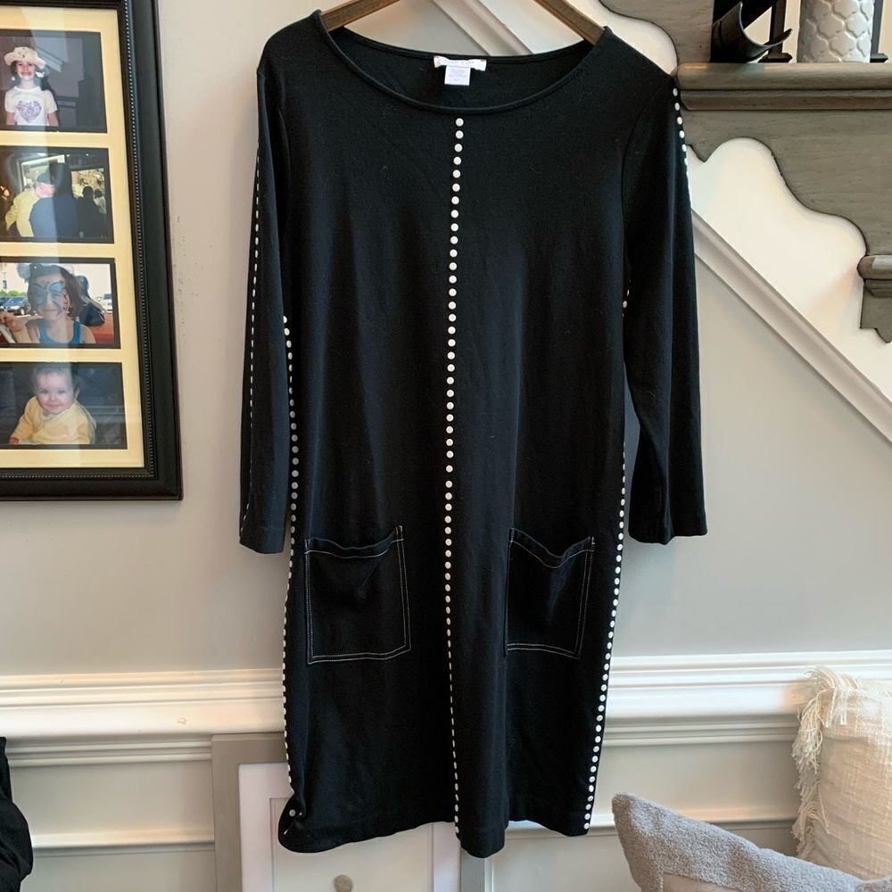 Joan Vass Black White Studded Dress sz 10 LEUC